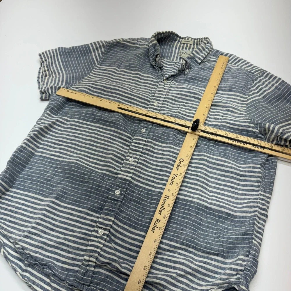 J Crew Irish Linen Button Down Shirt Mens XL Blue Striped Coastal Preppy